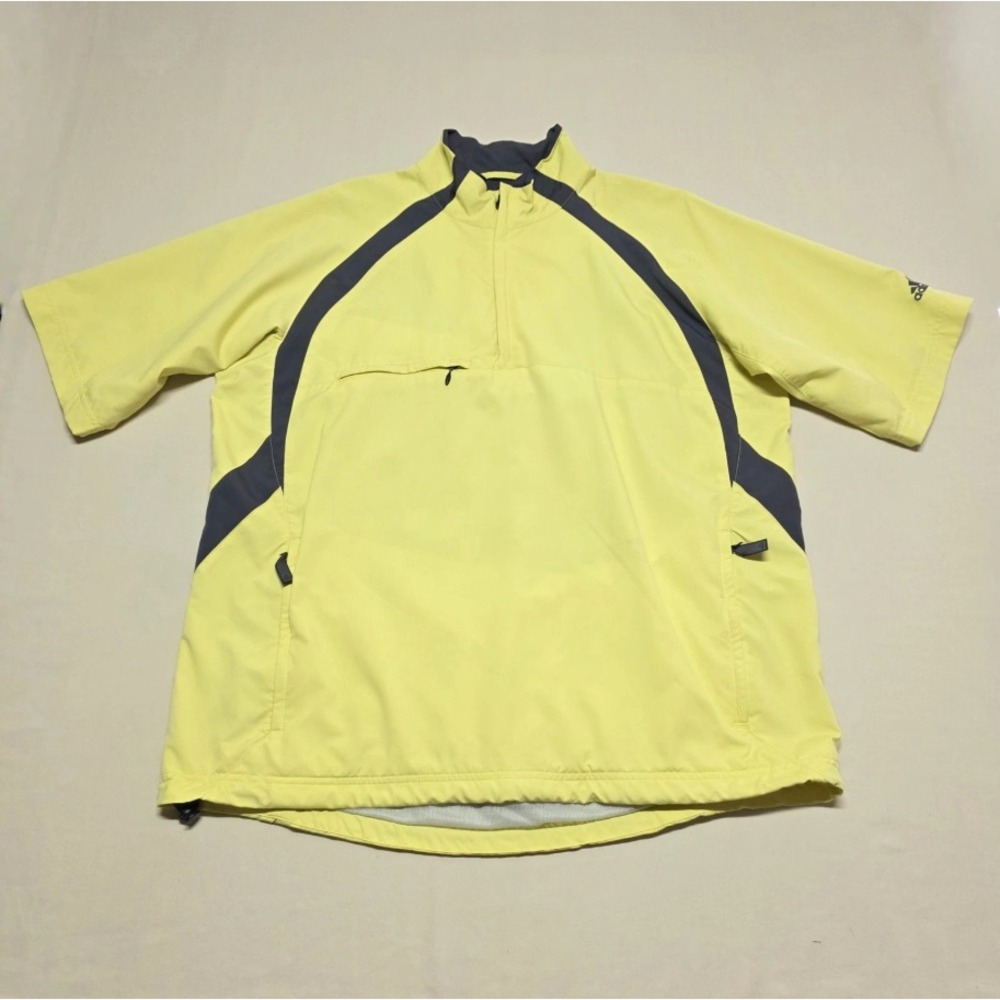 Adidas Men Large Pullover Athletic Yellow Windbreaker 1/4 Zip Short Sleeve Relax